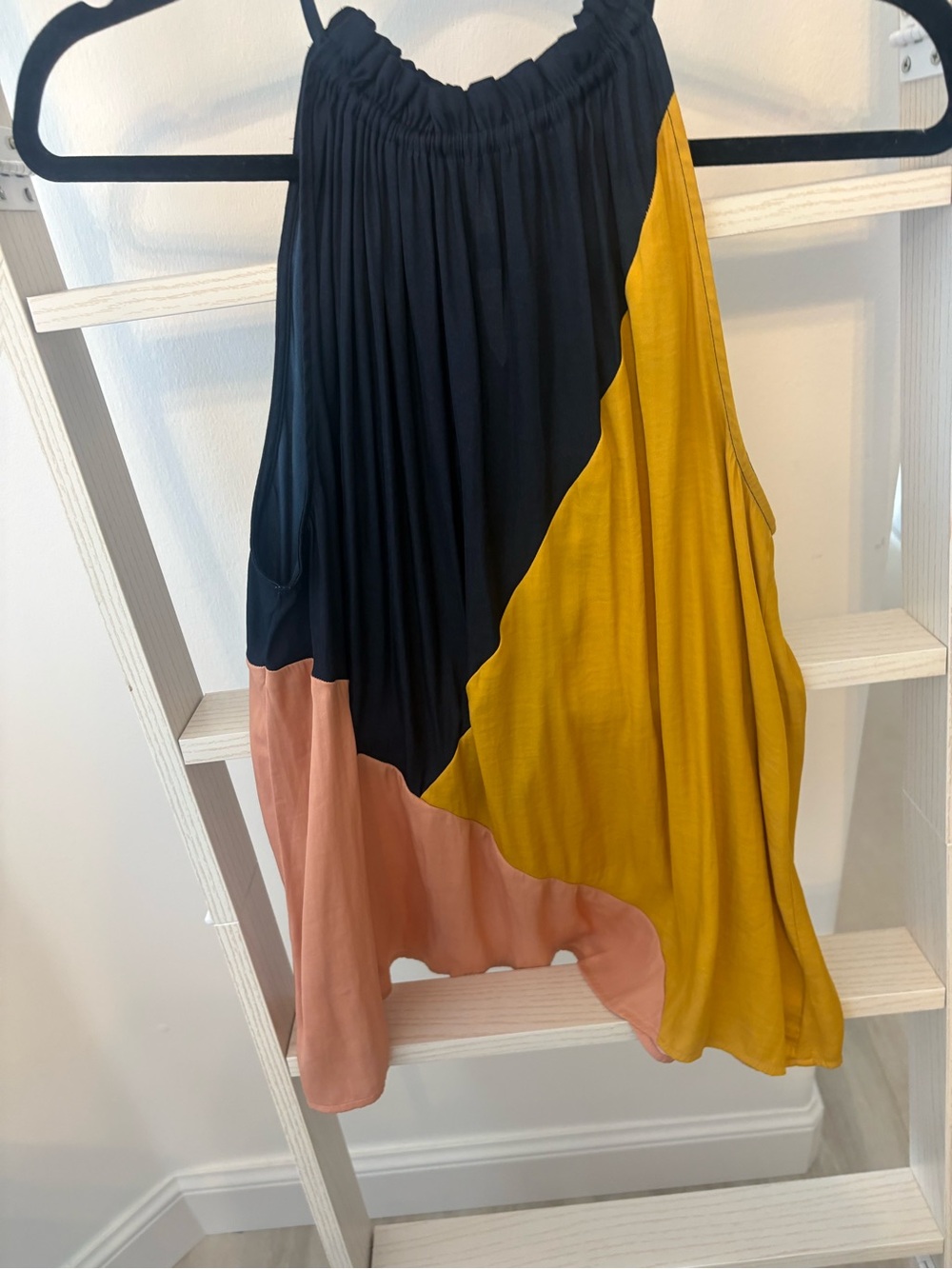 LOFT Colorblock Asymmetrical halter top in Navy, Mustard & Blush